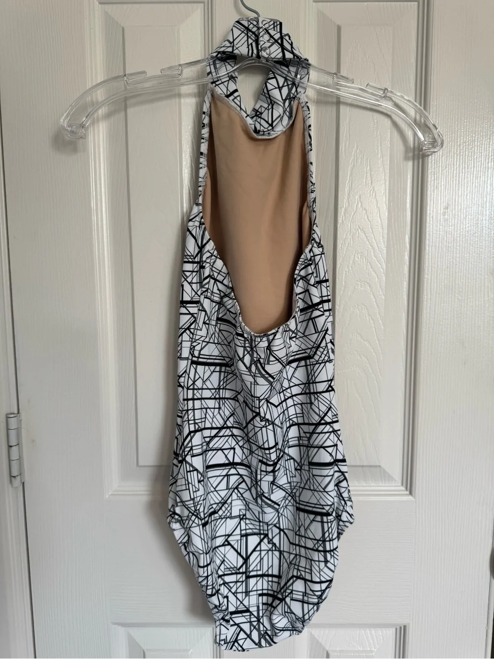 Eleve Dancewear Black and White Geometric Halter Leotard